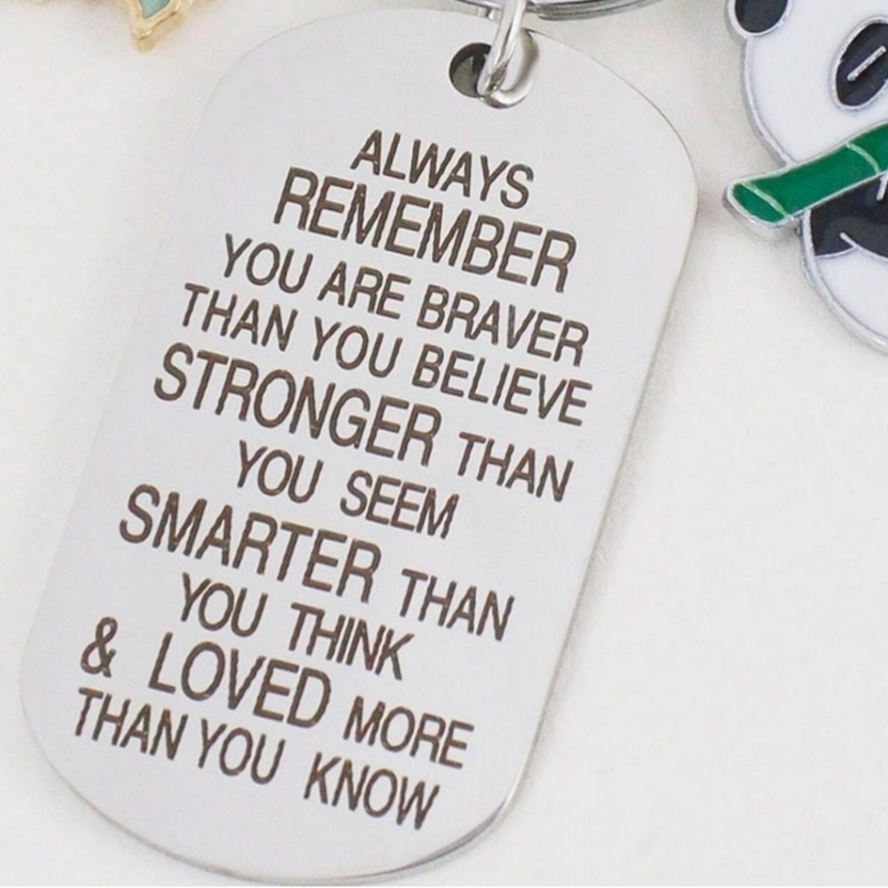 NEW! Panda 🐼 "You Are Braver" Affirmation Enamel Keychain/ Bag 🎒 👜 Charm - Picture 2 of 7